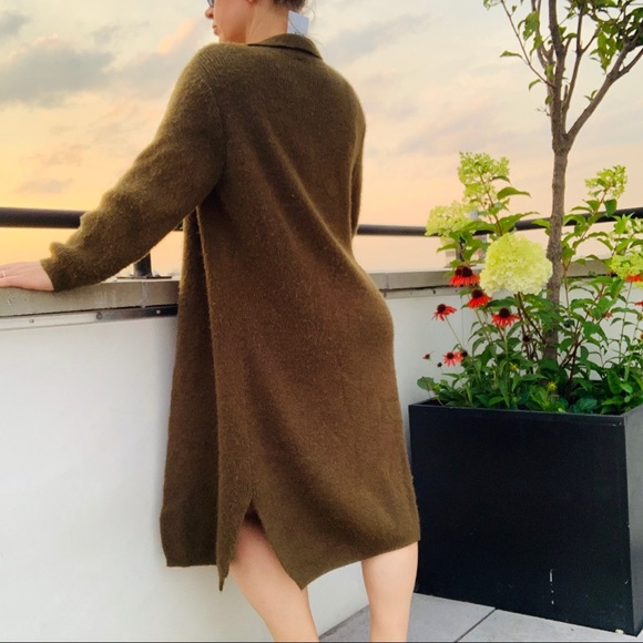 Mr & Mrs Italy Jackets & Blazers - SOLD ON MERC Italian Knit Thick Long Mohair Wool Duster Cardigan Army Green